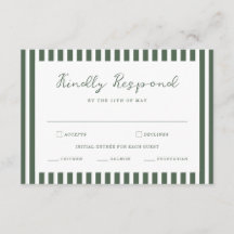 Groene gestreepte preppy cabana RSVP kaart