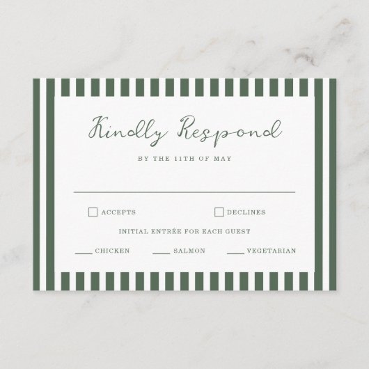 Groene gestreepte preppy cabana RSVP kaart (Voorkant)