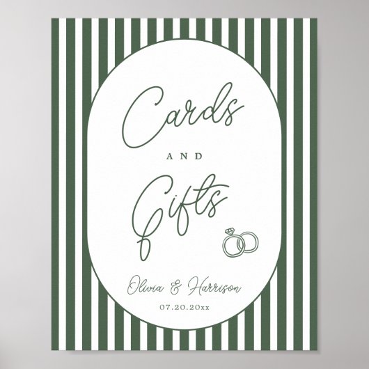 Groene gestreepte preppy trouwkaarten en geschenkb poster (Voorkant)
