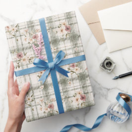 Groene Gestreepte Strepen Bourgondië Crème Bloemen Cadeaupapier