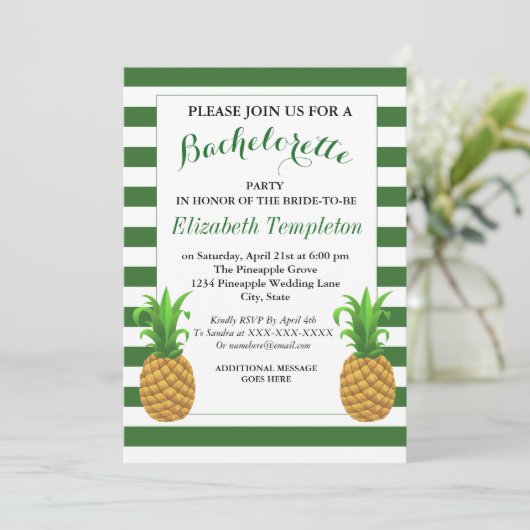 Groene gestripte moderne anananas Bachelorette Inv Kaart (Staand voorkant)