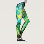 Groene Getinte Abstracte Kleuren op Aangepaste Mod Leggings (Rechts)