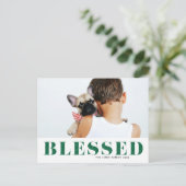 Groene Gezegende Typografie Foto Kerstmis Feestdagenkaart (Staand voorkant)