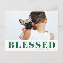 Groene Gezegende Typografie Foto Kerstmis Feestdagenkaart