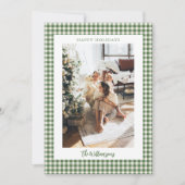 Groene Gingham 2 Foto Vakantie Frame Script Elegan Feestdagenkaart (Voorkant)