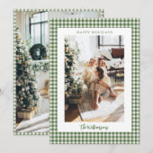 Groene Gingham 2 Foto Vakantie Frame Script Elegan Feestdagenkaart (Voorkant / Achterkant)