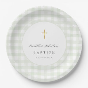 Groene Gingham Baby Doop Papier Papieren Bordje