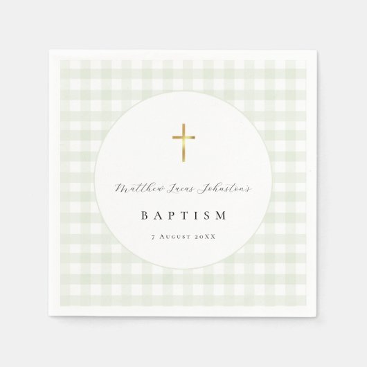 Groene Gingham Baby Doop Papier  Servet (Voorkant)