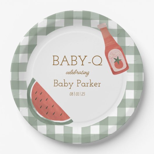 Groene Gingham Baby-Q Ronde Bord (Voorkant)