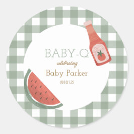 Groene Gingham Baby-Q Ronde Sticker