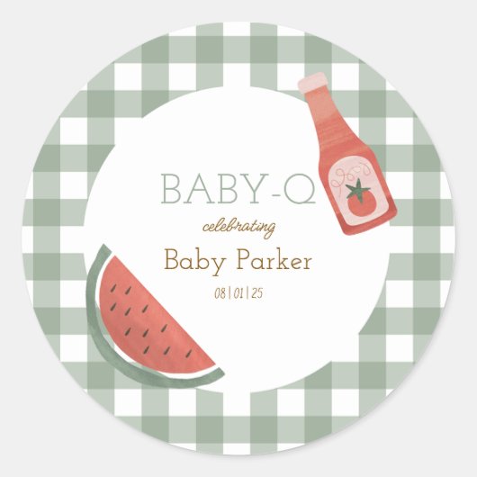 Groene Gingham Baby-Q Ronde Sticker (Voorkant)