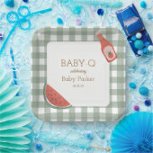 Groene Gingham Baby-Q Vierkante Bord (Feest)