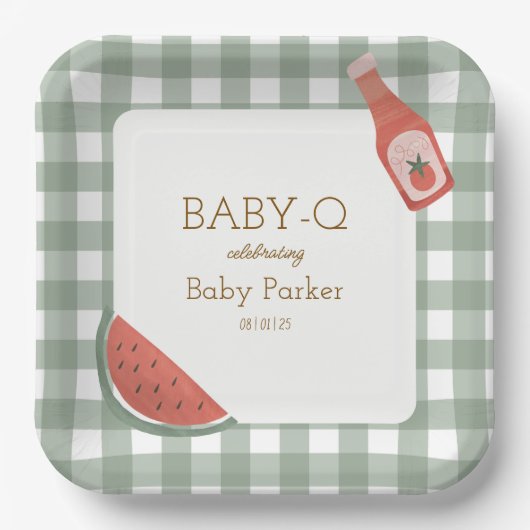 Groene Gingham Baby-Q Vierkante Bord (Voorkant)