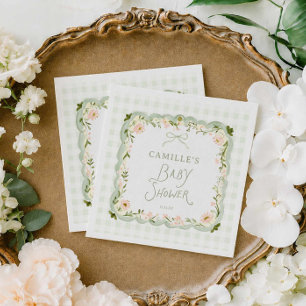 Groene Gingham Baby Shower Servetten