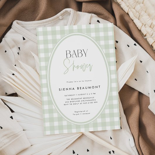 Groene Gingham Baby Shower Uitnodiging