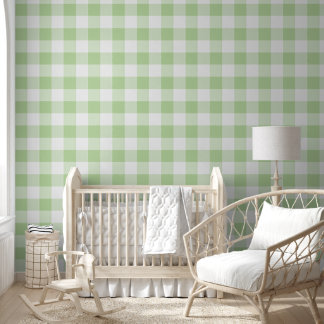 Groene Gingham Babykamer Decor | Zachte Blush Geru Behang