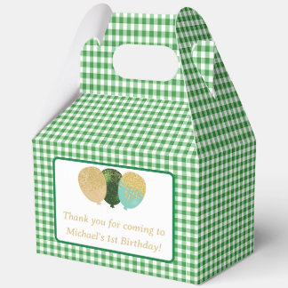Groene Gingham Ballonnen Aangepaste Foto Verjaarda Bedankdoosjes