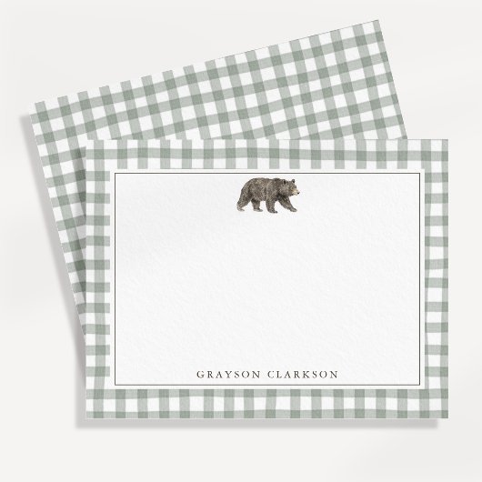 Groene Gingham Beer Kraam Notitiekaart Kaart