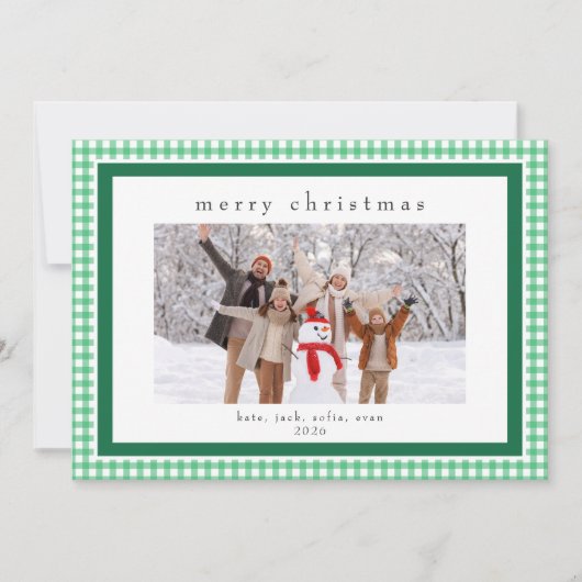 Groene Gingham Bericht Achter Kerst 2 Foto Feestdagenkaart (Voorkant)