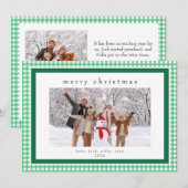 Groene Gingham Bericht Achter Kerst 2 Foto Feestdagenkaart (Voorkant / Achterkant)