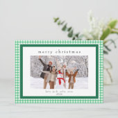 Groene Gingham Bericht Achter Kerst 2 Foto Feestdagenkaart (Staand voorkant)