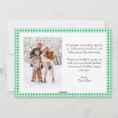 Groene Gingham Bericht Achter Kerst 2 Foto Feestdagenkaart (Achterkant)