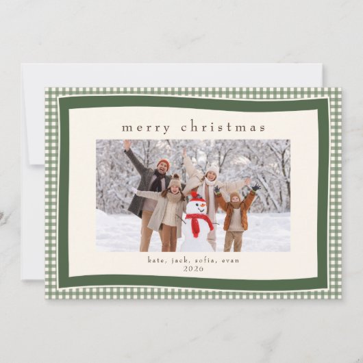 Groene Gingham Bericht Achter Kerst 2 Foto Feestdagenkaart (Voorkant)