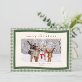 Groene Gingham Bericht Achter Kerst 2 Foto Feestdagenkaart (Staand voorkant)
