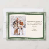 Groene Gingham Bericht Achter Kerst 2 Foto Feestdagenkaart (Achterkant)