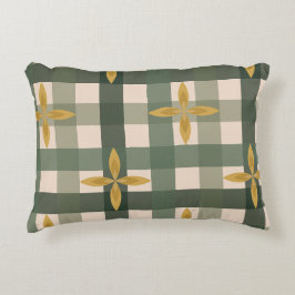 Groene Gingham & Bladeren Accent Kussen