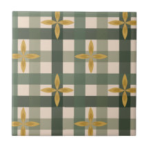 Groene Gingham & Bladeren Keramische Tegels