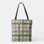 Groene Gingham & Bladertassen Tote Bag (Achterkant)