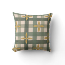 Groene Gingham & Bladwerkkussen