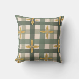 Groene Gingham & Bladwerkkussen Buitenkussen