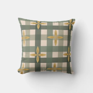 Groene Gingham & Bladwerkkussen Buitenkussen