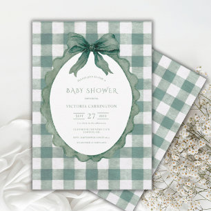 Groene Gingham Bloem Vintage Baby Shower Kaart