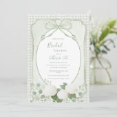Groene Gingham Bloemige Vintage Bruidsdouche Kaart (Staand voorkant)