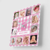 Groene Gingham Boerderij Landelijk 12-foto Collage Vierkante Klok (Hoek)