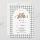 Groene Gingham Bos Baby Shower Uitnodiging (Voorkant)