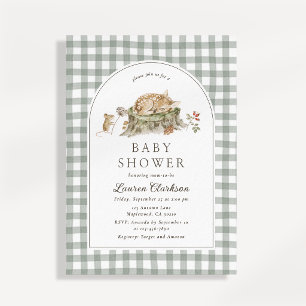 Groene Gingham Bos Baby Shower Uitnodiging