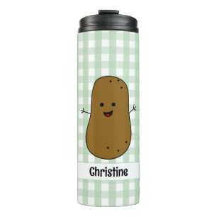 Groene Gingham Bruine Aardappel Custom Thermomokko Thermosbeker