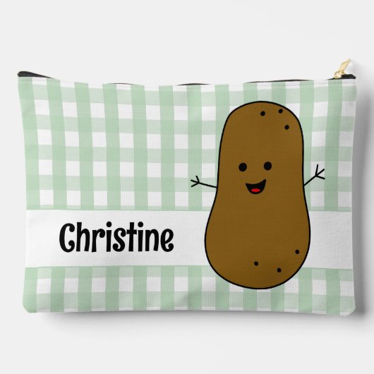 Groene Gingham Bruine Aardappel Op Maat Etui (Achterkant)
