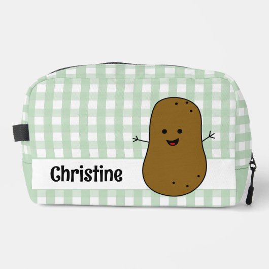Groene Gingham Bruine Aardappel Op Maat Toilettasje (Voorkant)
