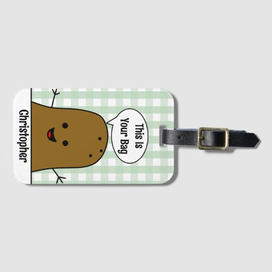 Groene Gingham, Bruine Aardappel, Uw Tas, Custom Bagagelabel (Voorkant (horizontaal))