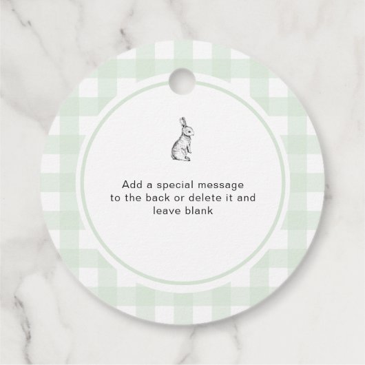 Groene Gingham Bunny Rabbit met liefde Bedankjes Labels (Achterkant)