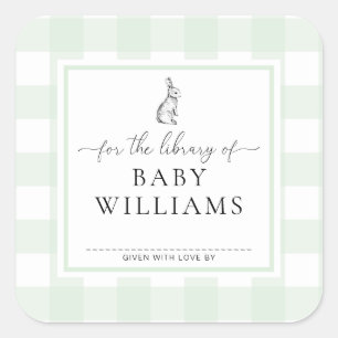 Groene Gingham Bunny voor de bibliotheek van boekp Vierkante Sticker