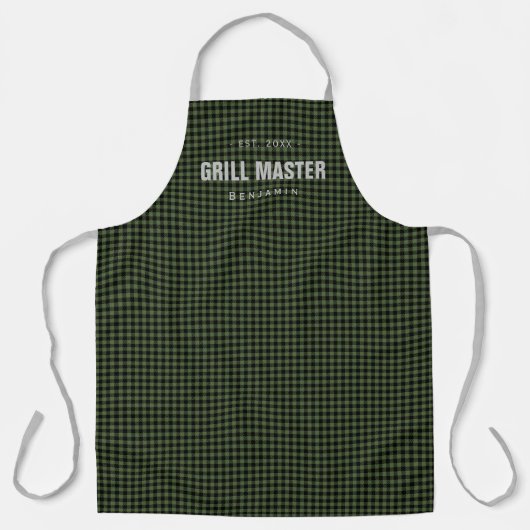 Groene gingham check grill master gepersonaliseerd schort (Voorkant)