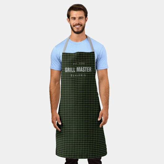 Groene gingham check grill master gepersonaliseerd schort (Gedragen)