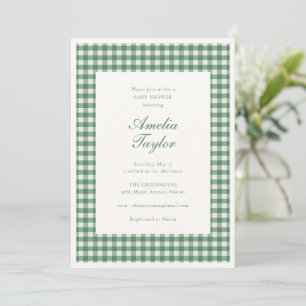 Groene Gingham Check Klassieke Preppy Baby Shower Kaart