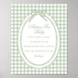 Groene Gingham Coquette Strik Advies voor Baby Sho Poster